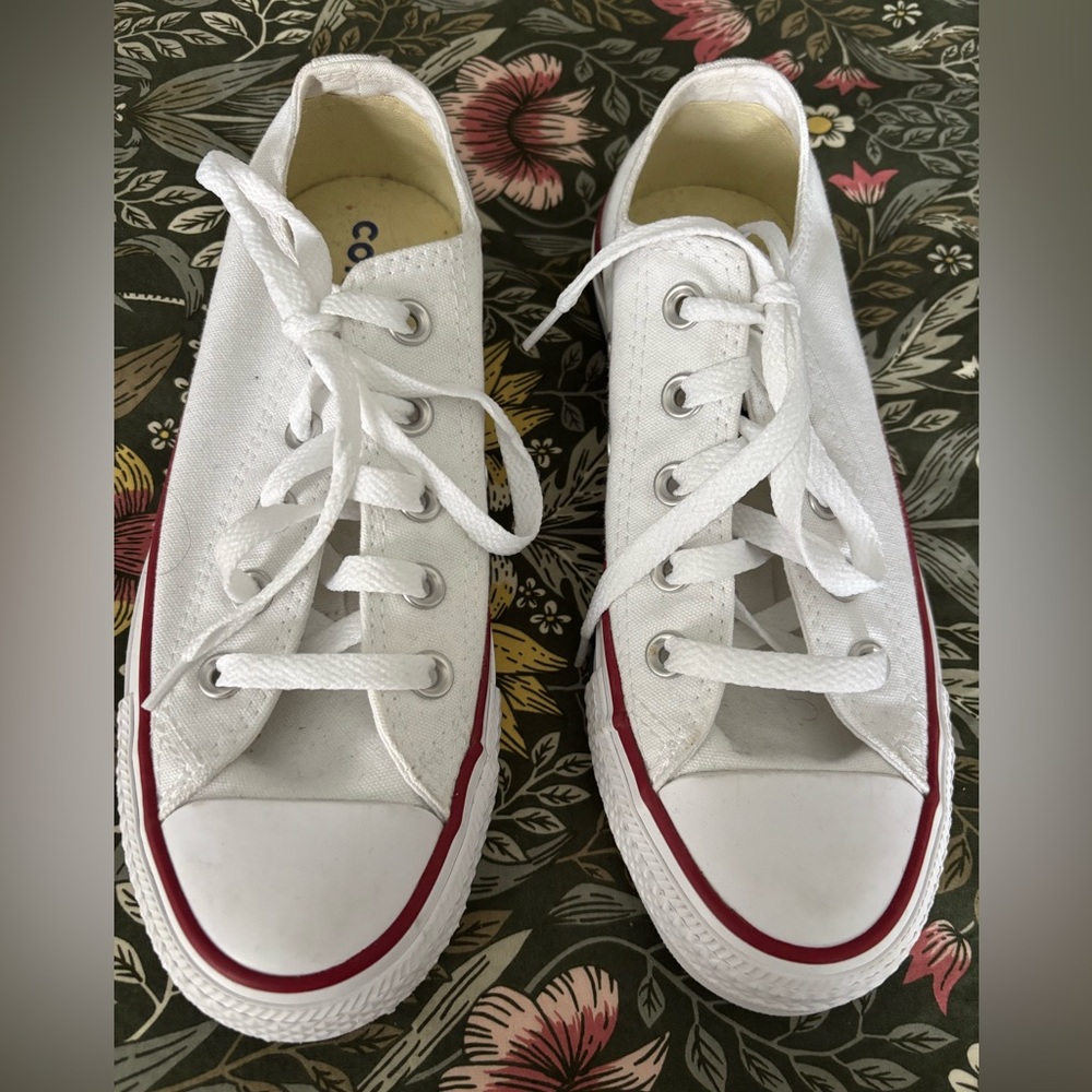 Converse Chuck Taylor White Canvas Low Top Sneakers with Red Trim